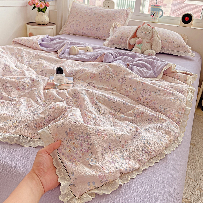 91家纺网 家纺一手货源 找家纺 （总）2025新款云感皱皱纱全棉花边款夏被四件套