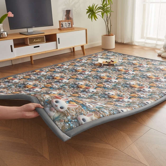 91家纺网 家纺一手货源 找家纺 薇梦蚊帐 2025新款凉感丝印花地垫 萌萌兔