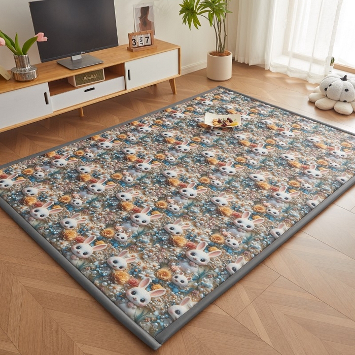 91家纺网 家纺一手货源 找家纺 薇梦蚊帐 2025新款凉感丝印花地垫 萌萌兔