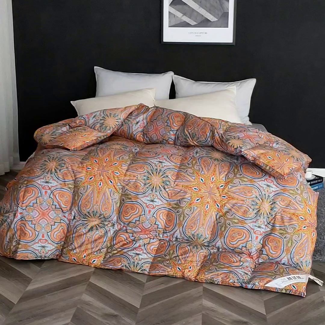 91家纺网 家纺一手货源 找家纺 （总）呆头鹅羽绒工厂店 2025新款100支柔塞丝印花羽绒被 白鹅绒鸭绒被子被芯羽绒工厂店