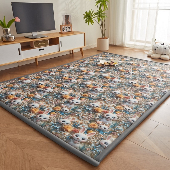 91家纺网 家纺一手货源 找家纺 薇梦蚊帐 2025新款凉感丝印花地垫 萌萌兔