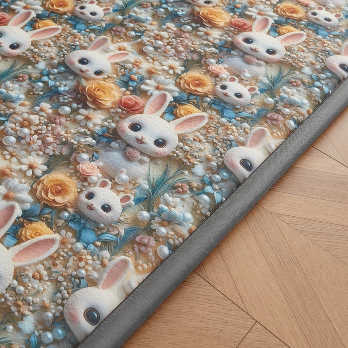 91家纺网 家纺一手货源 找家纺 薇梦蚊帐 2025新款凉感丝印花地垫 萌萌兔