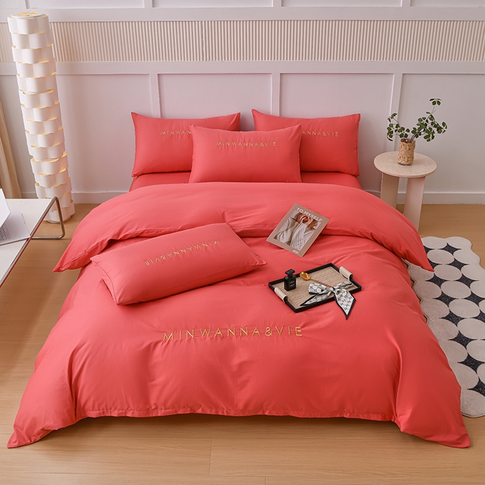 （总）宇彬家纺 2025新款直播热款13374全棉母婴级绣花字母款被套床单纯色重工清新四件套贡缎新疆长绒