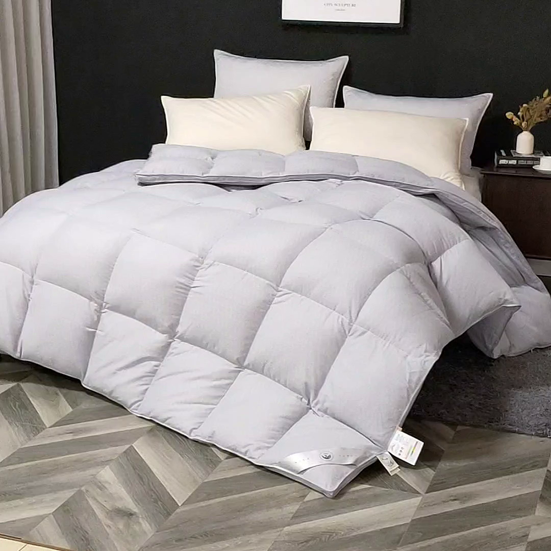 91家纺网 家纺一手货源 找家纺 呆头鹅羽绒工厂店 2025新款80支羊绒棉千鸟格羽绒被 白鹅绒鸭绒被子被芯羽绒工厂店 蓝灰千鸟格