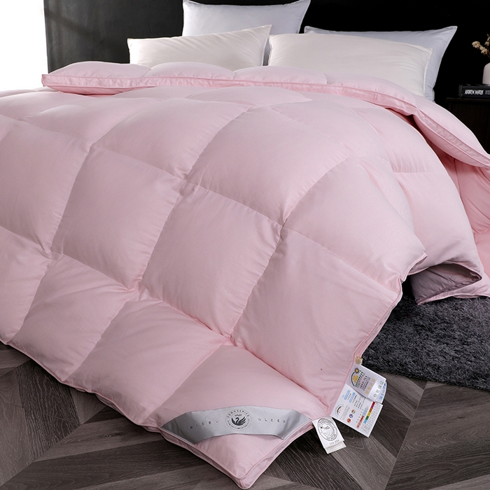 91家纺网 家纺一手货源 找家纺 呆头鹅羽绒工厂店 2025新款80支羊绒棉千鸟格羽绒被 白鹅绒鸭绒被子被芯羽绒工厂店 粉红千鸟格