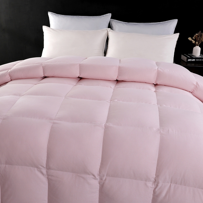 91家纺网 家纺一手货源 找家纺 呆头鹅羽绒工厂店 2025新款80支羊绒棉千鸟格羽绒被 白鹅绒鸭绒被子被芯羽绒工厂店 粉红千鸟格