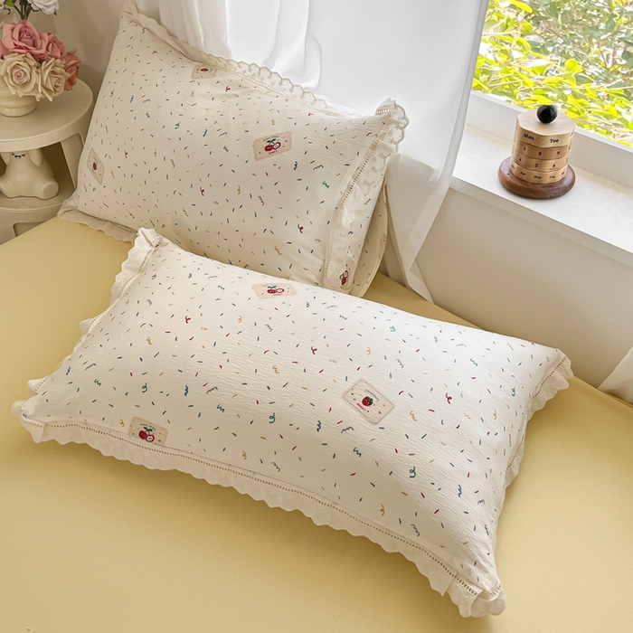 91家纺网 家纺一手货源 找家纺 玉海棠家纺 2025新款云感云感双层纱皱皱纱全棉花边款夏被四件套 芝士奶酪