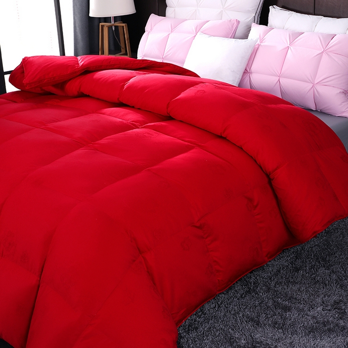 91家纺网 家纺一手货源 找家纺 呆头鹅羽绒工厂店 2025新款80支全棉大提花羽绒被 白鹅绒鸭绒被子被芯羽绒工厂店 红色