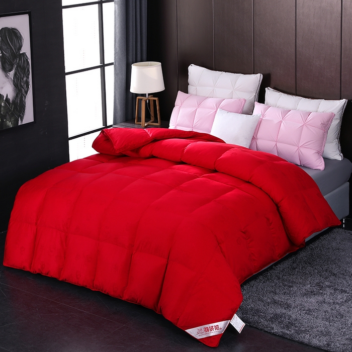91家纺网 家纺一手货源 找家纺 呆头鹅羽绒工厂店 2025新款80支全棉大提花羽绒被 白鹅绒鸭绒被子被芯羽绒工厂店 红色
