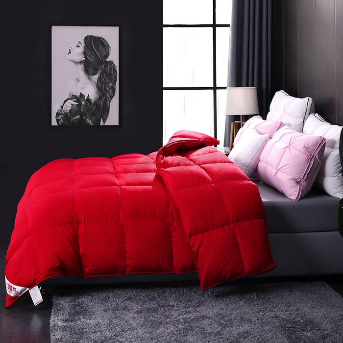 91家纺网 家纺一手货源 找家纺 呆头鹅羽绒工厂店 2025新款80支全棉大提花羽绒被 白鹅绒鸭绒被子被芯羽绒工厂店 红色