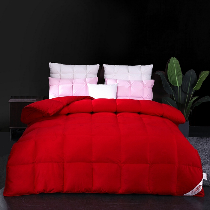 91家纺网 家纺一手货源 找家纺 呆头鹅羽绒工厂店 2025新款80支全棉大提花羽绒被 白鹅绒鸭绒被子被芯羽绒工厂店 红色