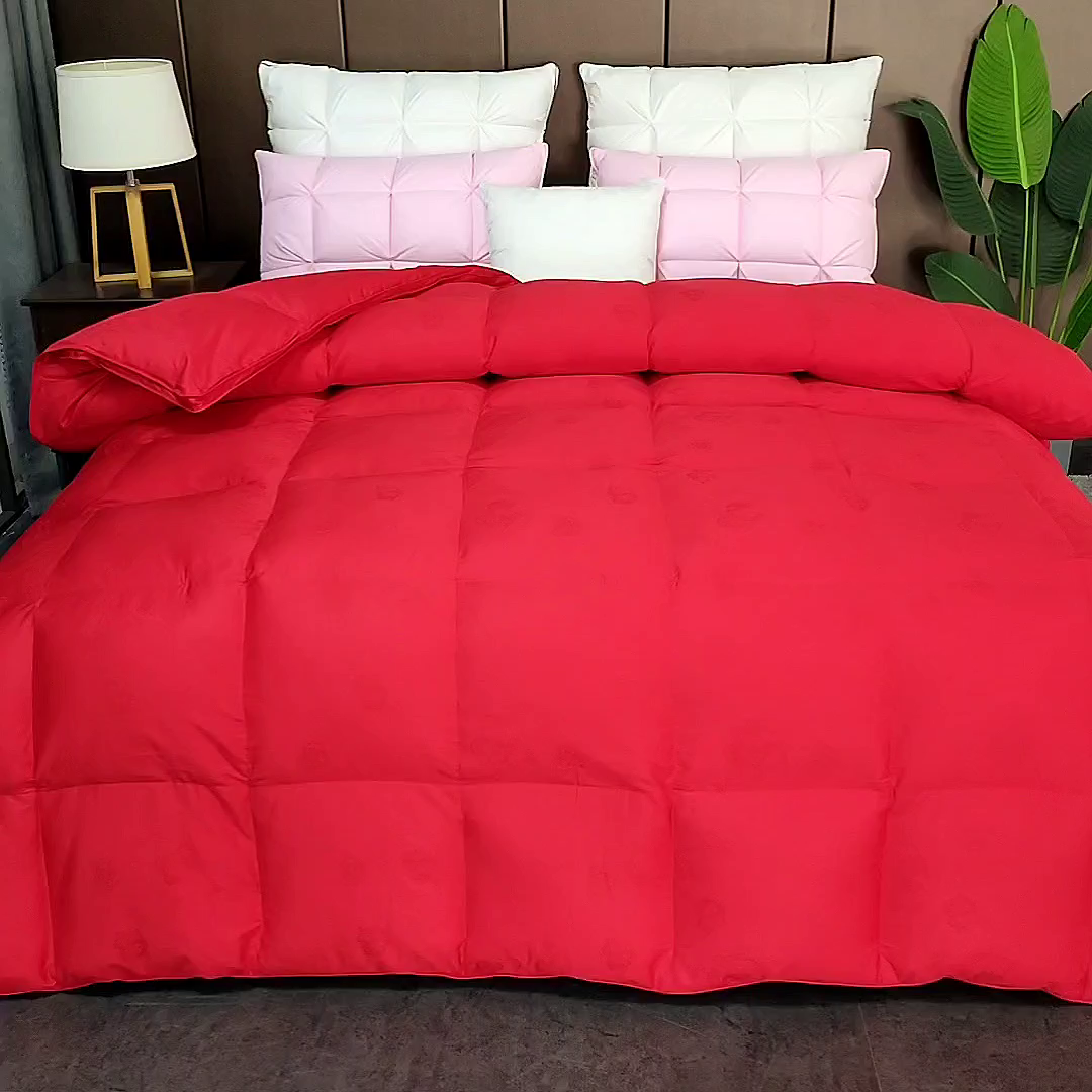 91家纺网 家纺一手货源 找家纺 呆头鹅羽绒工厂店 2025新款80支全棉大提花羽绒被 白鹅绒鸭绒被子被芯羽绒工厂店 红色
