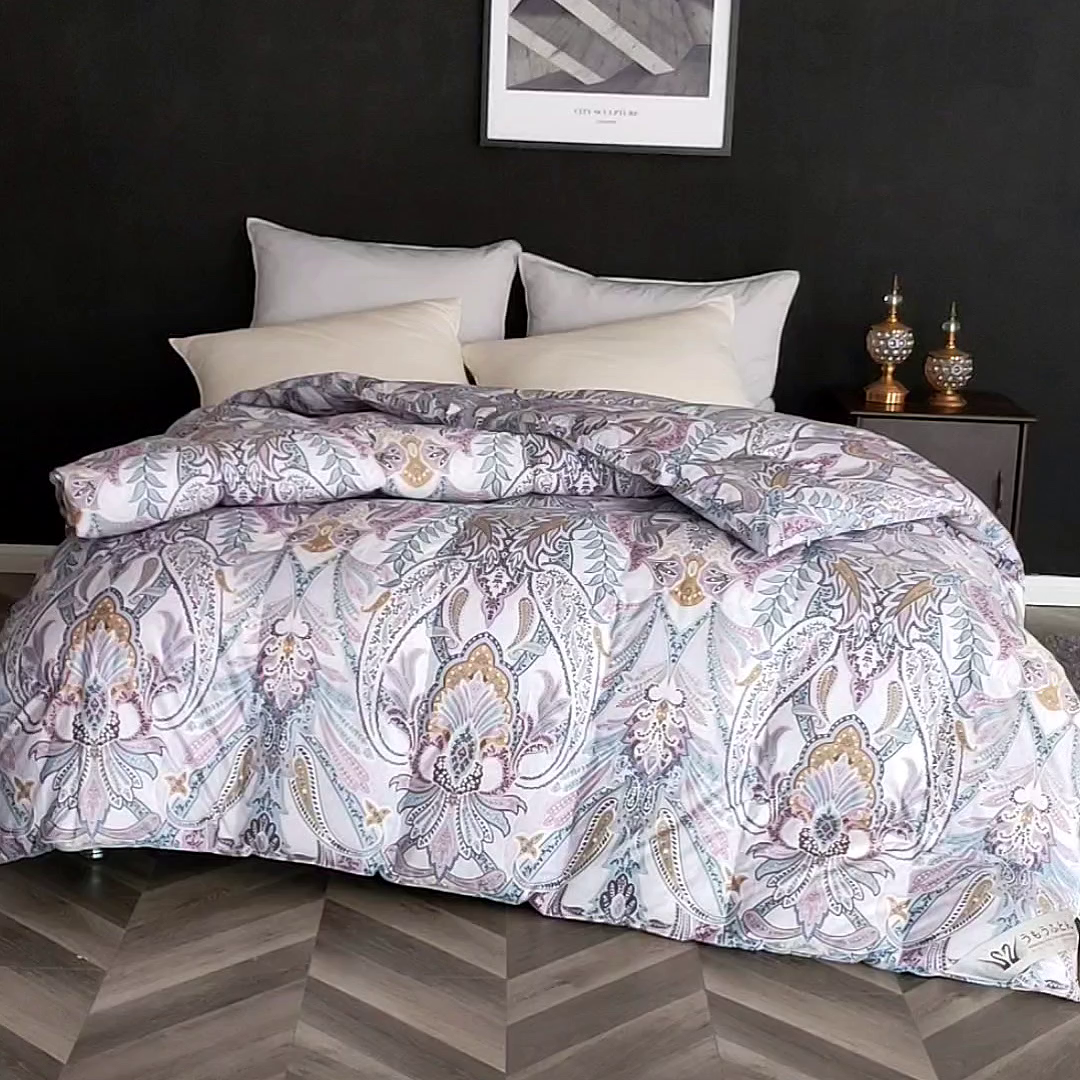 91家纺网 家纺一手货源 找家纺 呆头鹅羽绒工厂店 2025新款100支柔塞丝印花羽绒被 白鹅绒鸭绒被子被芯羽绒工厂店 羽翔宝兰