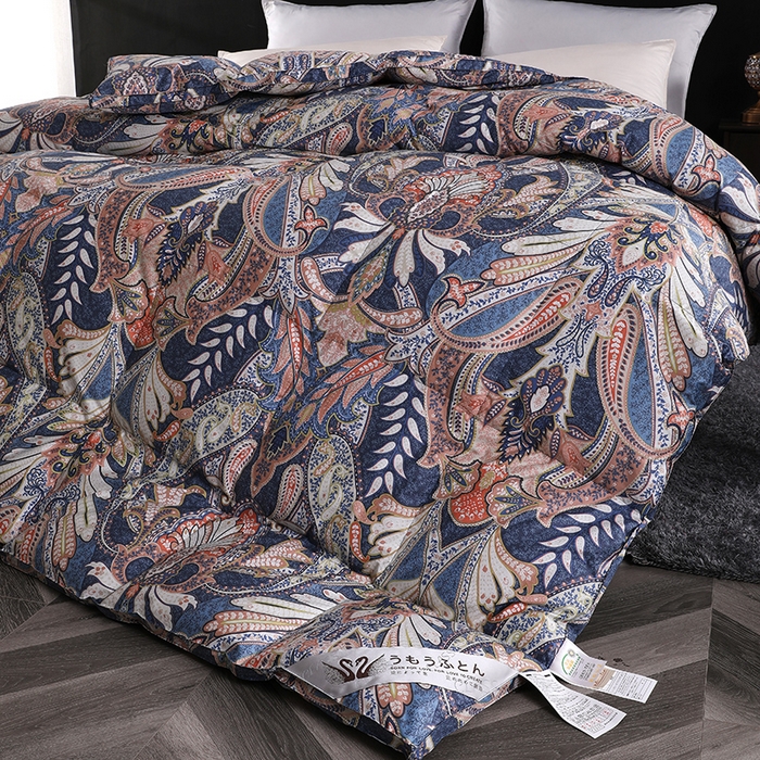 91家纺网 家纺一手货源 找家纺 呆头鹅羽绒工厂店 2025新款100支柔塞丝印花羽绒被 白鹅绒鸭绒被子被芯羽绒工厂店 羽翔粉紫