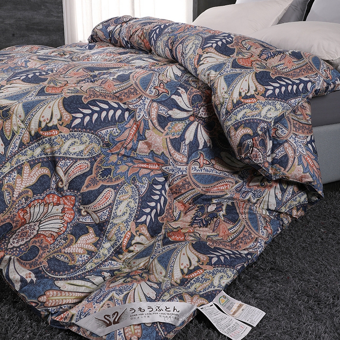 91家纺网 家纺一手货源 找家纺 呆头鹅羽绒工厂店 2025新款100支柔塞丝印花羽绒被 白鹅绒鸭绒被子被芯羽绒工厂店 羽翔粉紫