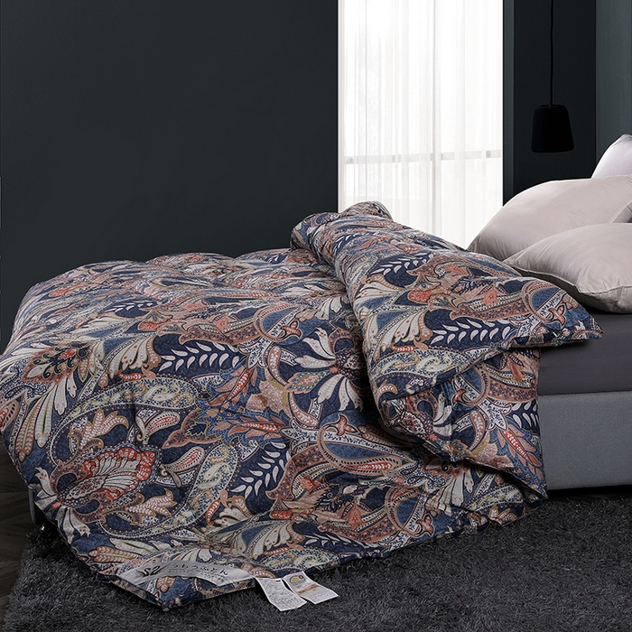 91家纺网 家纺一手货源 找家纺 呆头鹅羽绒工厂店 2025新款100支柔塞丝印花羽绒被 白鹅绒鸭绒被子被芯羽绒工厂店 羽翔粉紫