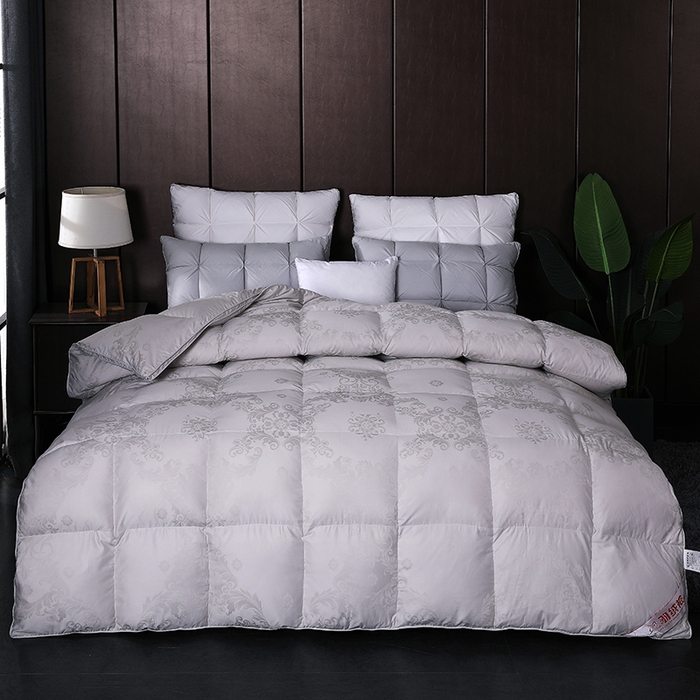 91家纺网 家纺一手货源 找家纺 呆头鹅羽绒工厂店 2025新款80支全棉大提花羽绒被 白鹅绒鸭绒被子被芯羽绒工厂店 灰色