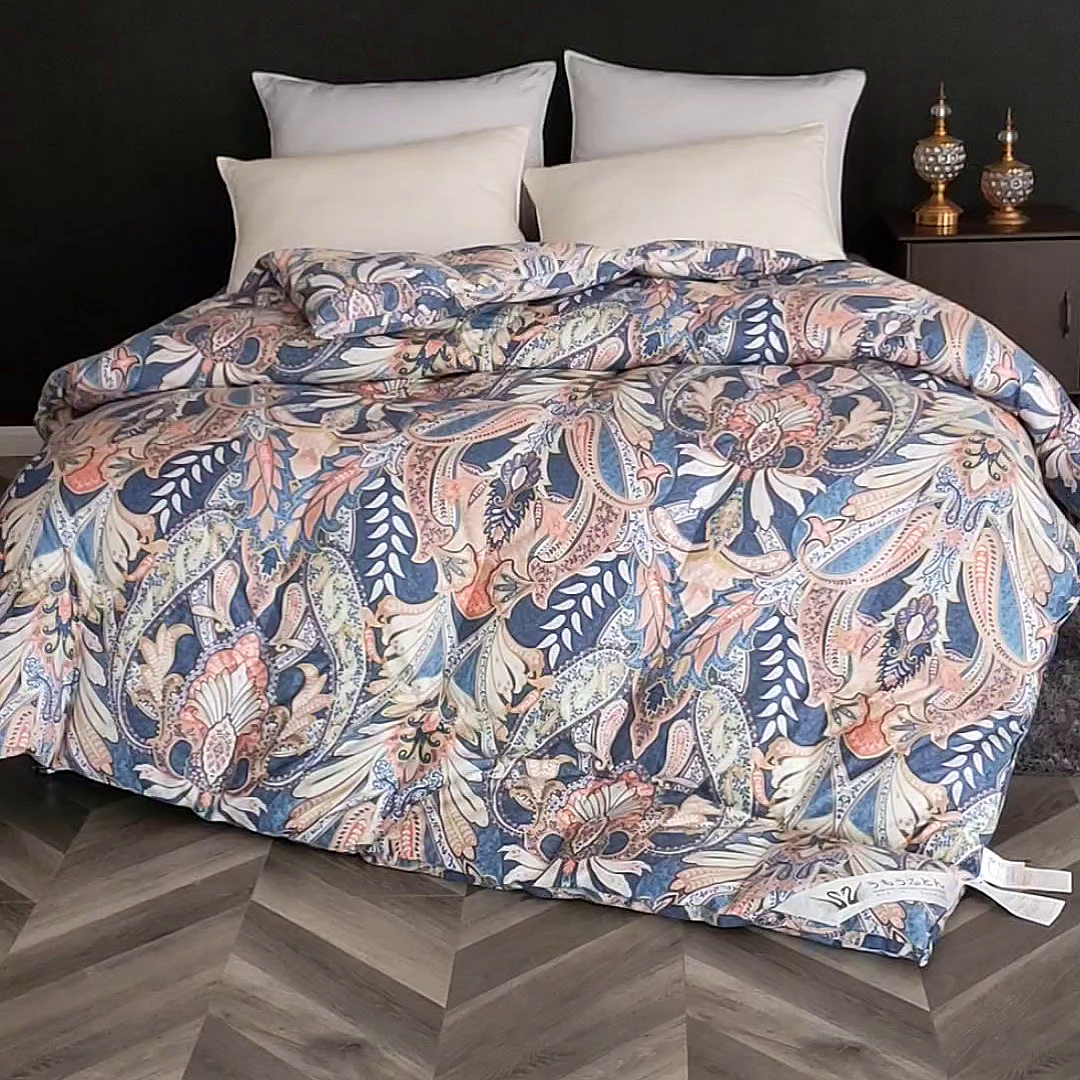 91家纺网 家纺一手货源 找家纺 呆头鹅羽绒工厂店 2025新款100支柔塞丝印花羽绒被 白鹅绒鸭绒被子被芯羽绒工厂店 羽翔粉紫