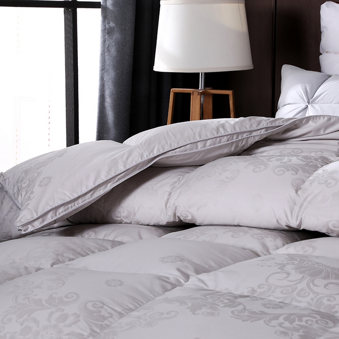 91家纺网 家纺一手货源 找家纺 呆头鹅羽绒工厂店 2025新款80支全棉大提花羽绒被 白鹅绒鸭绒被子被芯羽绒工厂店 灰色