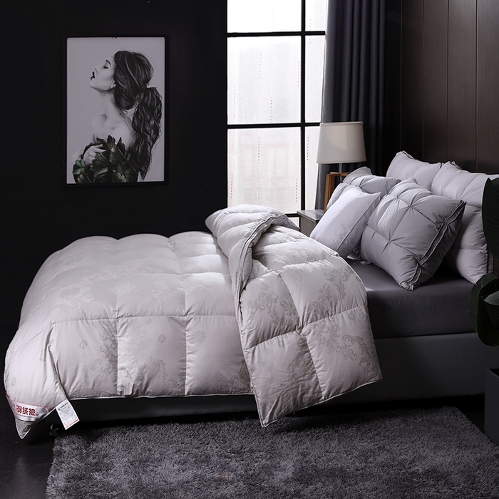 91家纺网 家纺一手货源 找家纺 呆头鹅羽绒工厂店 2025新款80支全棉大提花羽绒被 白鹅绒鸭绒被子被芯羽绒工厂店 灰色