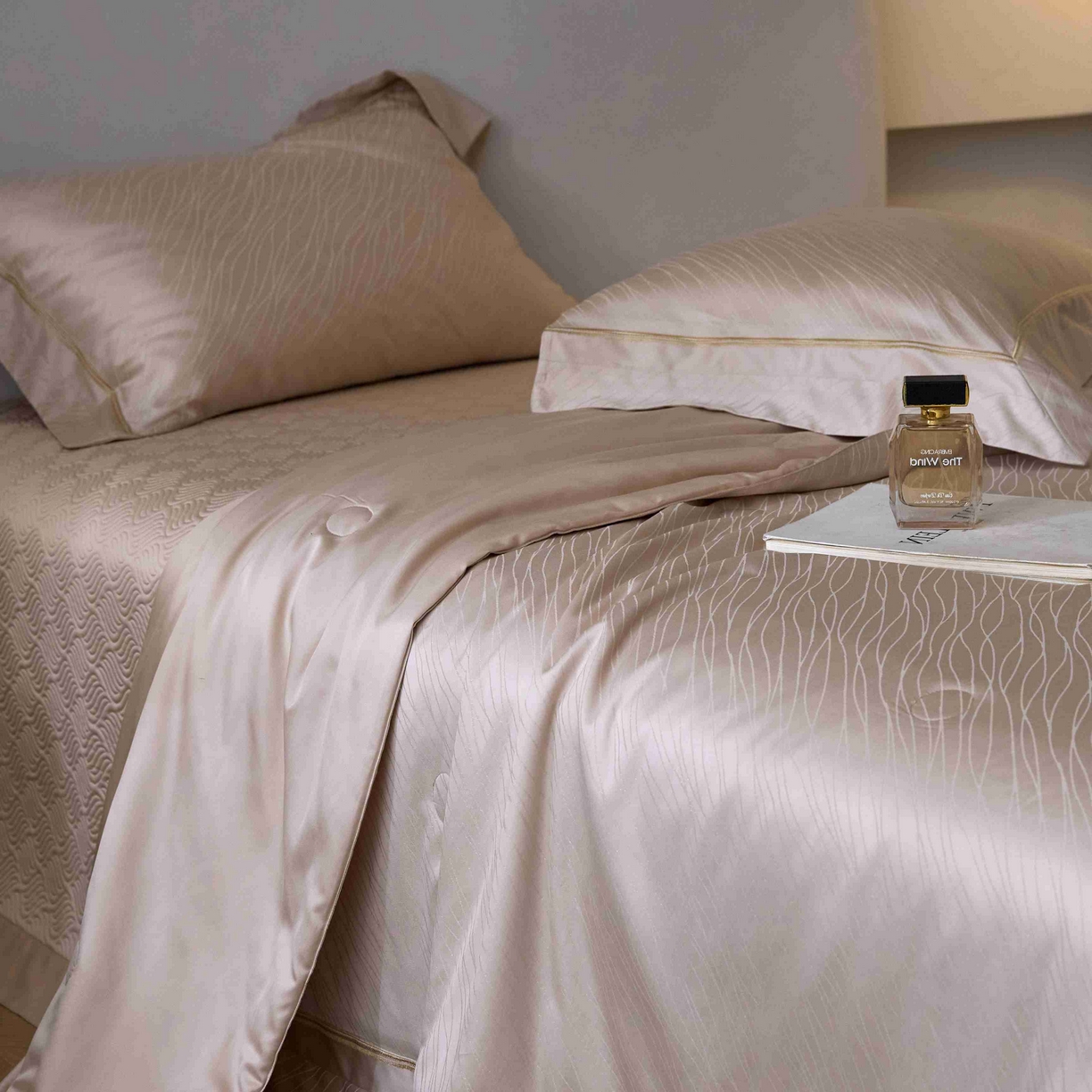 91家纺网 家纺一手货源 找家纺 时亿家居 2025新款100支天丝棉提花床盖款夏被四件套【控价券后不低于 538】 莫妮卡 香槟