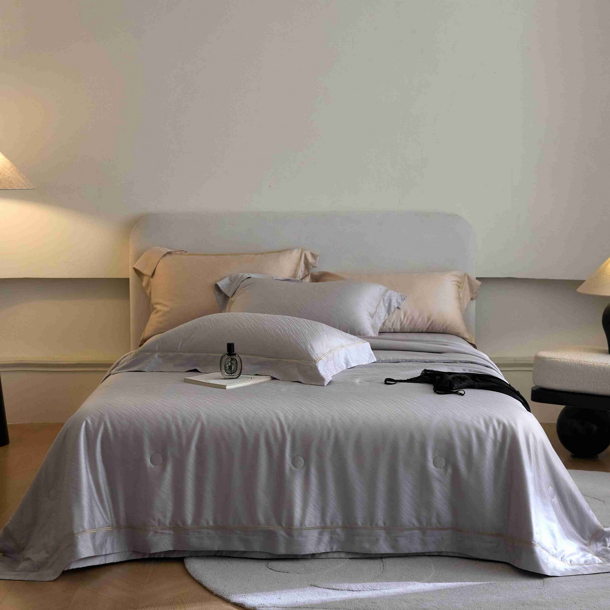 时亿家居 2025新款100支天丝棉提花床盖款夏被四件套【控价券后不低于 538】 莫妮卡 灰