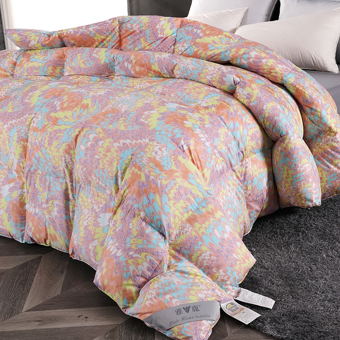 91家纺网 家纺一手货源 找家纺 呆头鹅羽绒工厂店 2025新款100支柔塞丝印花羽绒被 白鹅绒鸭绒被子被芯羽绒工厂店 孔雀开屏