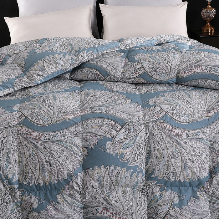 91家纺网 家纺一手货源 找家纺 呆头鹅羽绒工厂店 2025新款100支柔塞丝印花羽绒被 白鹅绒鸭绒被子被芯羽绒工厂店 天使之翼湖绿