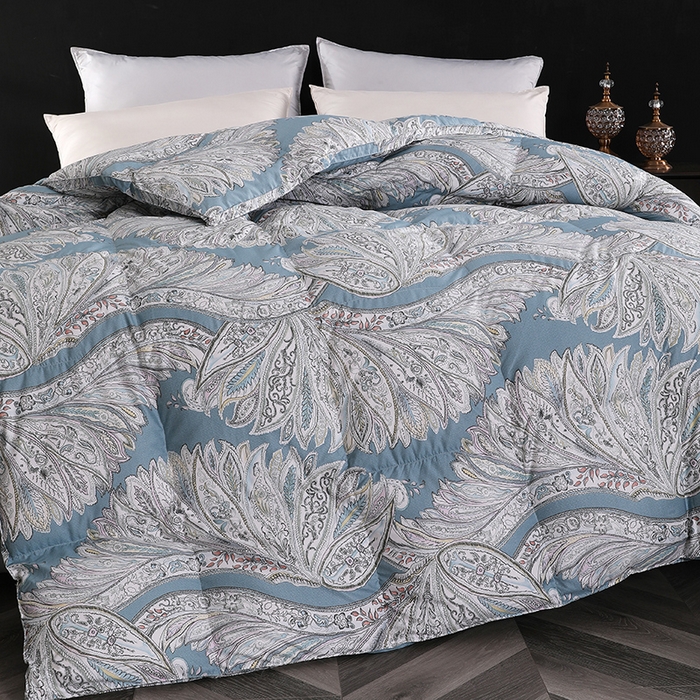 91家纺网 家纺一手货源 找家纺 呆头鹅羽绒工厂店 2025新款100支柔塞丝印花羽绒被 白鹅绒鸭绒被子被芯羽绒工厂店 天使之翼湖绿