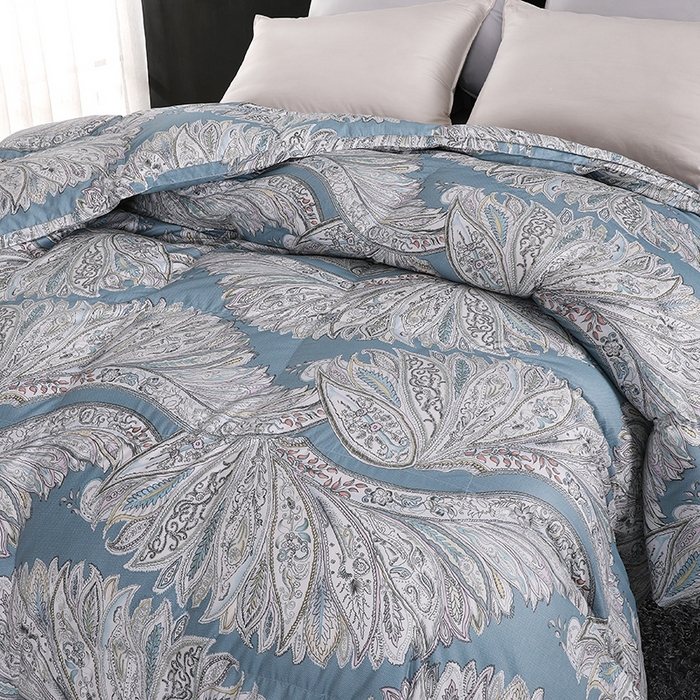 91家纺网 家纺一手货源 找家纺 呆头鹅羽绒工厂店 2025新款100支柔塞丝印花羽绒被 白鹅绒鸭绒被子被芯羽绒工厂店 天使之翼湖绿