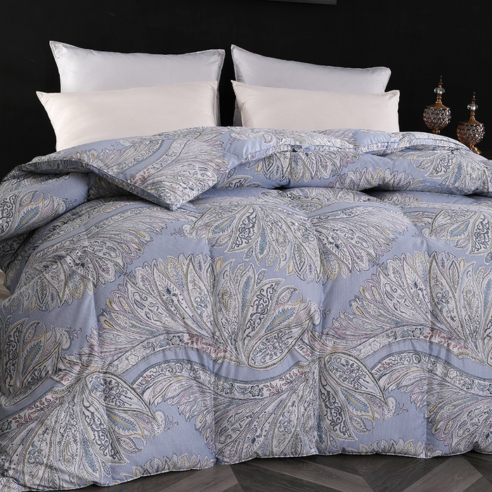 91家纺网 家纺一手货源 找家纺 呆头鹅羽绒工厂店 2025新款100支柔塞丝印花羽绒被 白鹅绒鸭绒被子被芯羽绒工厂店 天使之翼浅兰