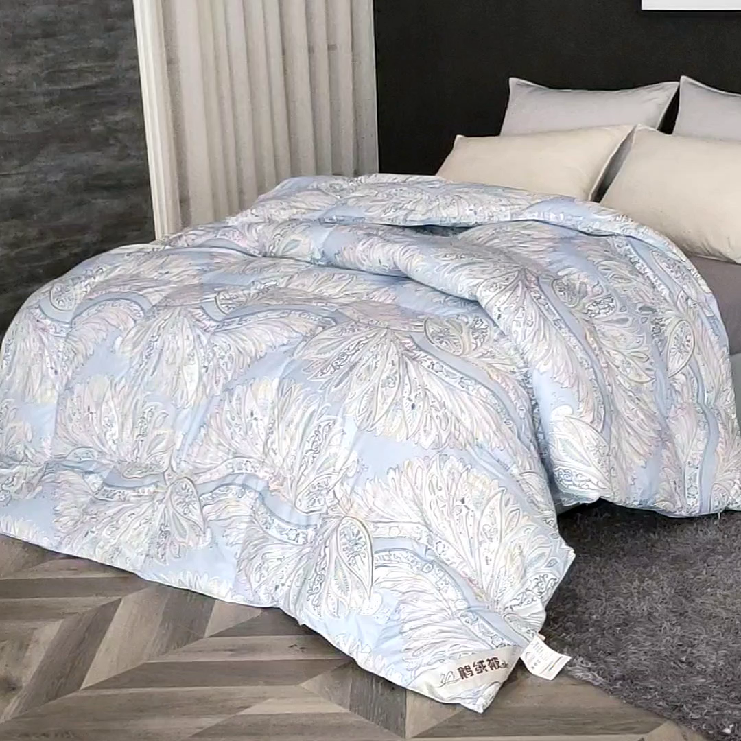 91家纺网 家纺一手货源 找家纺 呆头鹅羽绒工厂店 2025新款100支柔塞丝印花羽绒被 白鹅绒鸭绒被子被芯羽绒工厂店 天使之翼浅兰
