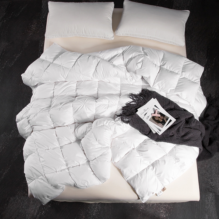 91家纺网 家纺一手货源 找家纺 呆头鹅羽绒工厂店 2025新款80支柔赛丝羽绒被-扭花款 白鹅绒鸭绒被子被芯羽绒工厂店 白色