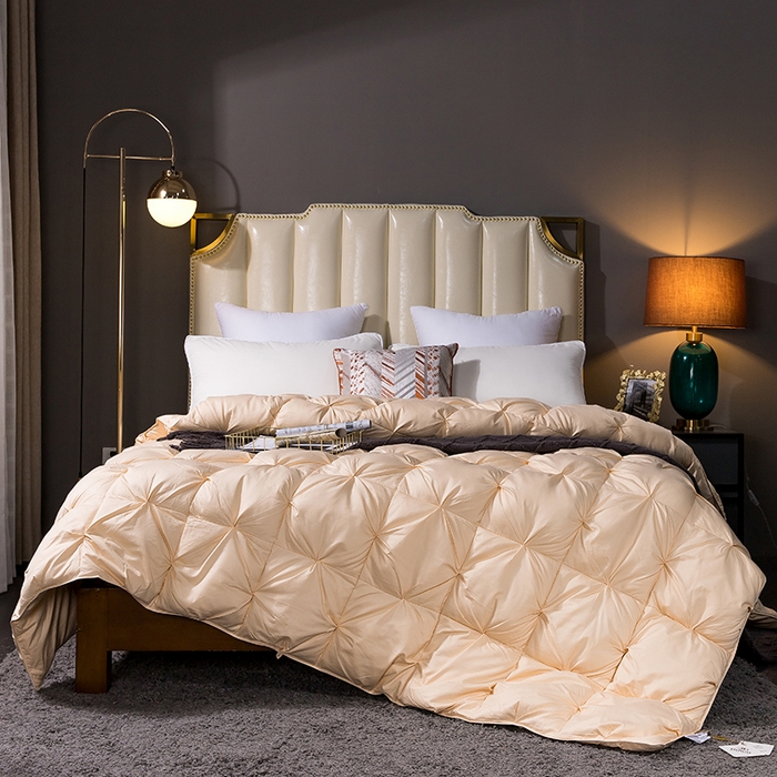 91家纺网 家纺一手货源 找家纺 呆头鹅羽绒工厂店 2025新款80支柔赛丝羽绒被-扭花款 白鹅绒鸭绒被子被芯羽绒工厂店 黄色