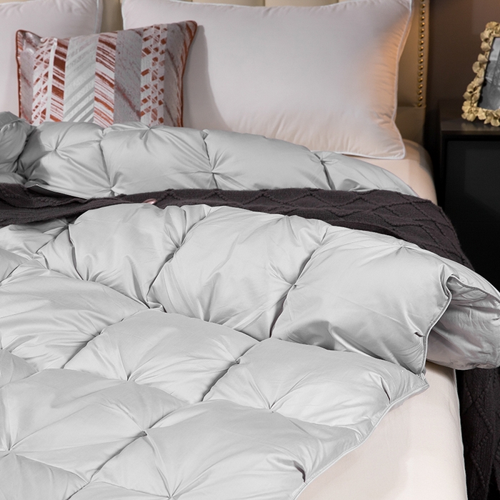 91家纺网 家纺一手货源 找家纺 呆头鹅羽绒工厂店 2025新款80支柔赛丝羽绒被-扭花款 白鹅绒鸭绒被子被芯羽绒工厂店 灰色