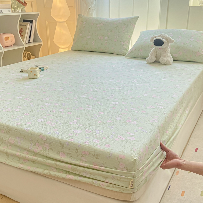 91家纺网 家纺一手货源 找家纺 喜居 2025新款A类原棉双层纱床笠 春天里