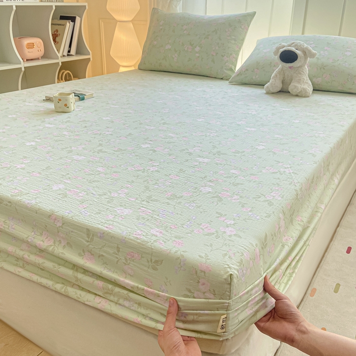 91家纺网 家纺一手货源 找家纺 喜居 2025新款A类原棉双层纱床笠 春天里