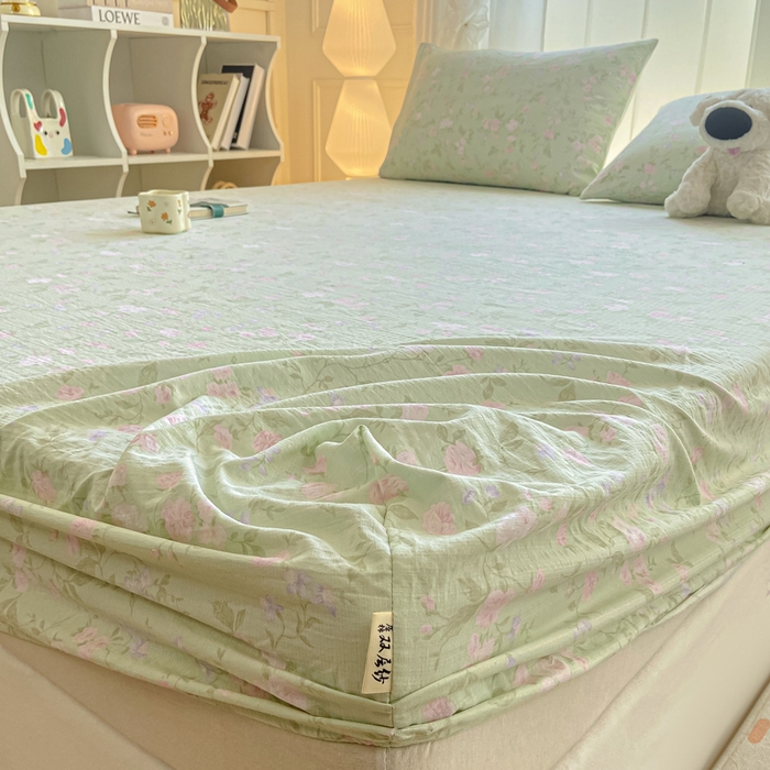 91家纺网 家纺一手货源 找家纺 喜居 2025新款A类原棉双层纱床笠 春天里