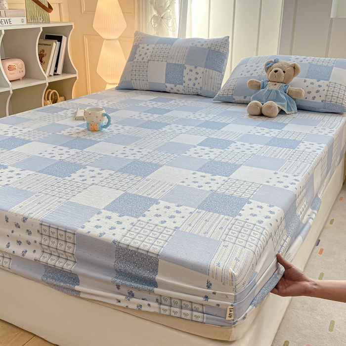 91家纺网 家纺一手货源 找家纺 喜居 2025新款A类原棉双层纱床笠 芳华