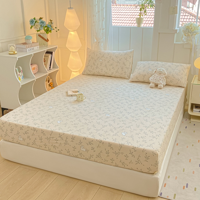 91家纺网 家纺一手货源 找家纺 喜居 2025新款A类原棉双层纱床笠 花丛兔