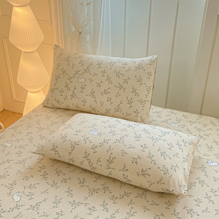 91家纺网 家纺一手货源 找家纺 喜居 2025新款A类原棉双层纱床笠 花丛兔