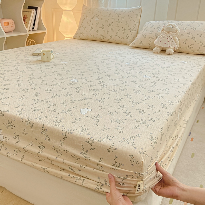 91家纺网 家纺一手货源 找家纺 喜居 2025新款A类原棉双层纱床笠 花丛兔