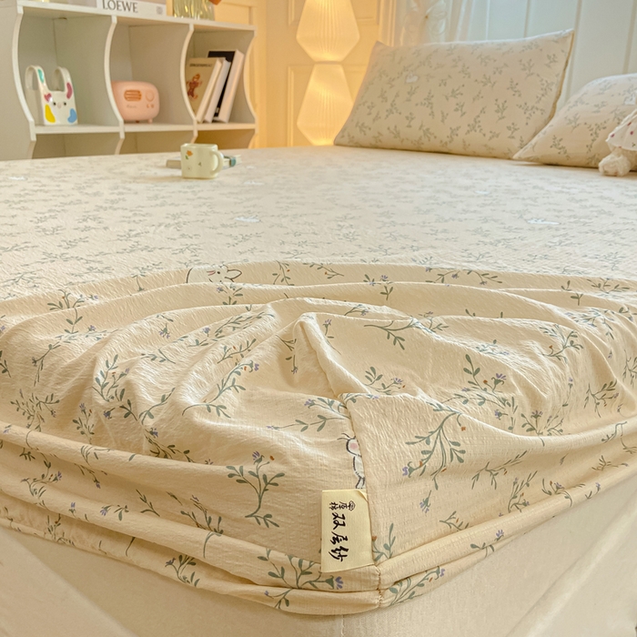 91家纺网 家纺一手货源 找家纺 喜居 2025新款A类原棉双层纱床笠 花丛兔