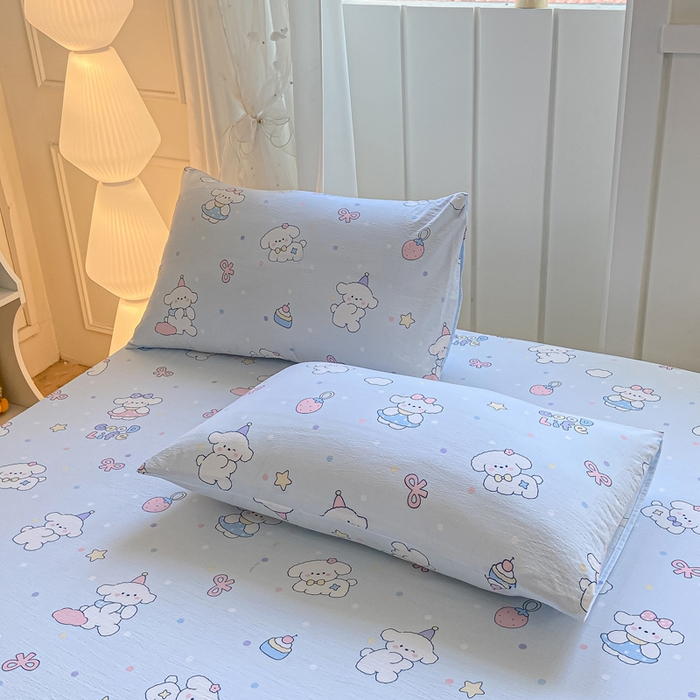 91家纺网 家纺一手货源 找家纺 喜居 2025新款A类原棉双层纱床笠 可爱狗