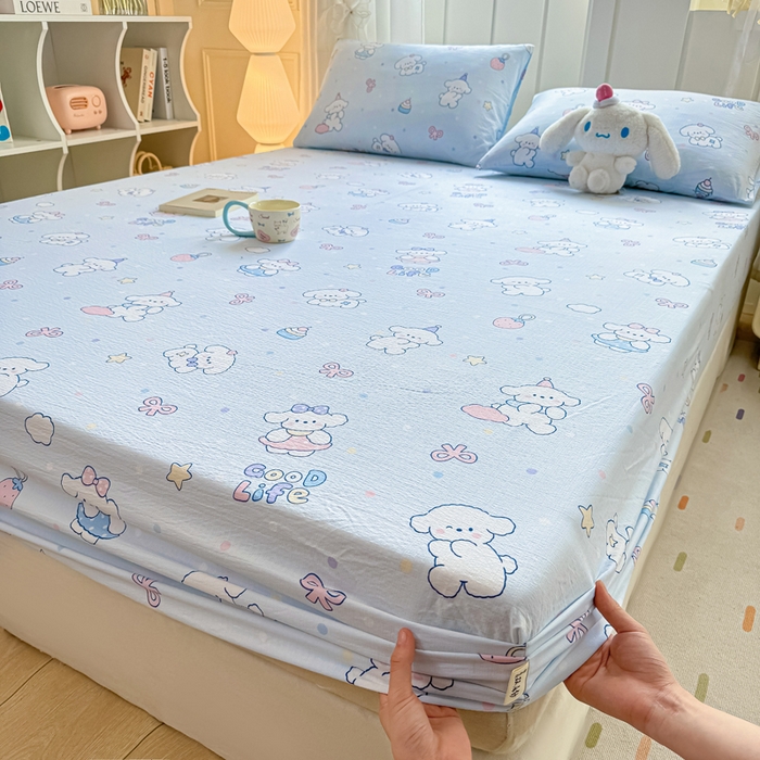 91家纺网 家纺一手货源 找家纺 喜居 2025新款A类原棉双层纱床笠 可爱狗