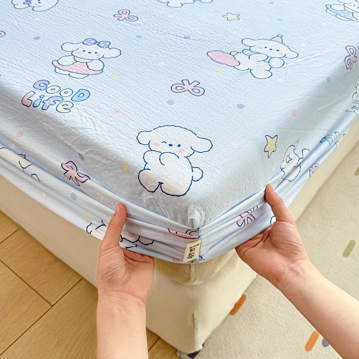 91家纺网 家纺一手货源 找家纺 喜居 2025新款A类原棉双层纱床笠 可爱狗