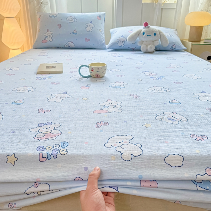 91家纺网 家纺一手货源 找家纺 喜居 2025新款A类原棉双层纱床笠 可爱狗