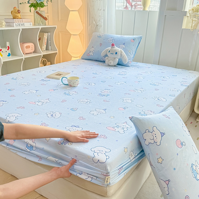 91家纺网 家纺一手货源 找家纺 喜居 2025新款A类原棉双层纱床笠 可爱狗