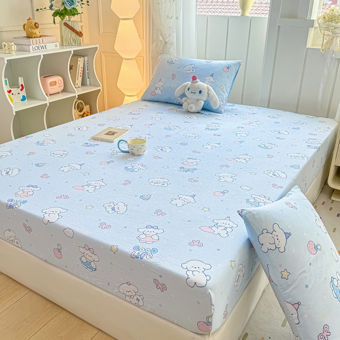 91家纺网 家纺一手货源 找家纺 喜居 2025新款A类原棉双层纱床笠 可爱狗