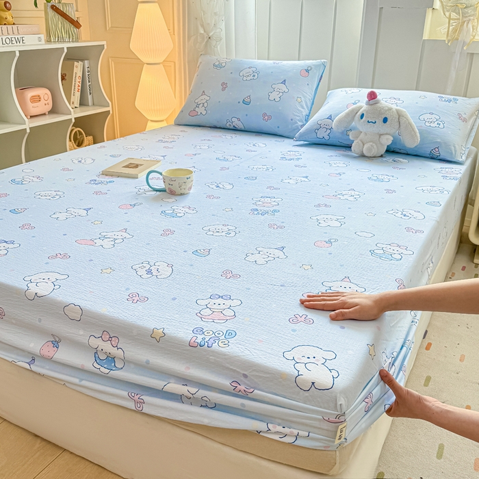 91家纺网 家纺一手货源 找家纺 喜居 2025新款A类原棉双层纱床笠 可爱狗